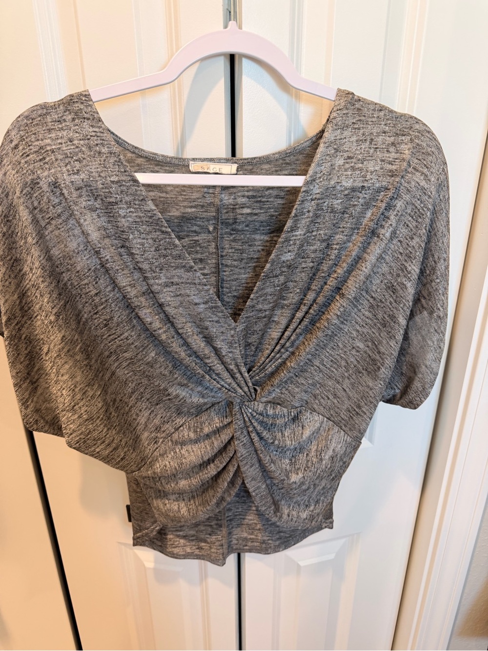Sage Gray Twist-Front Crop Top